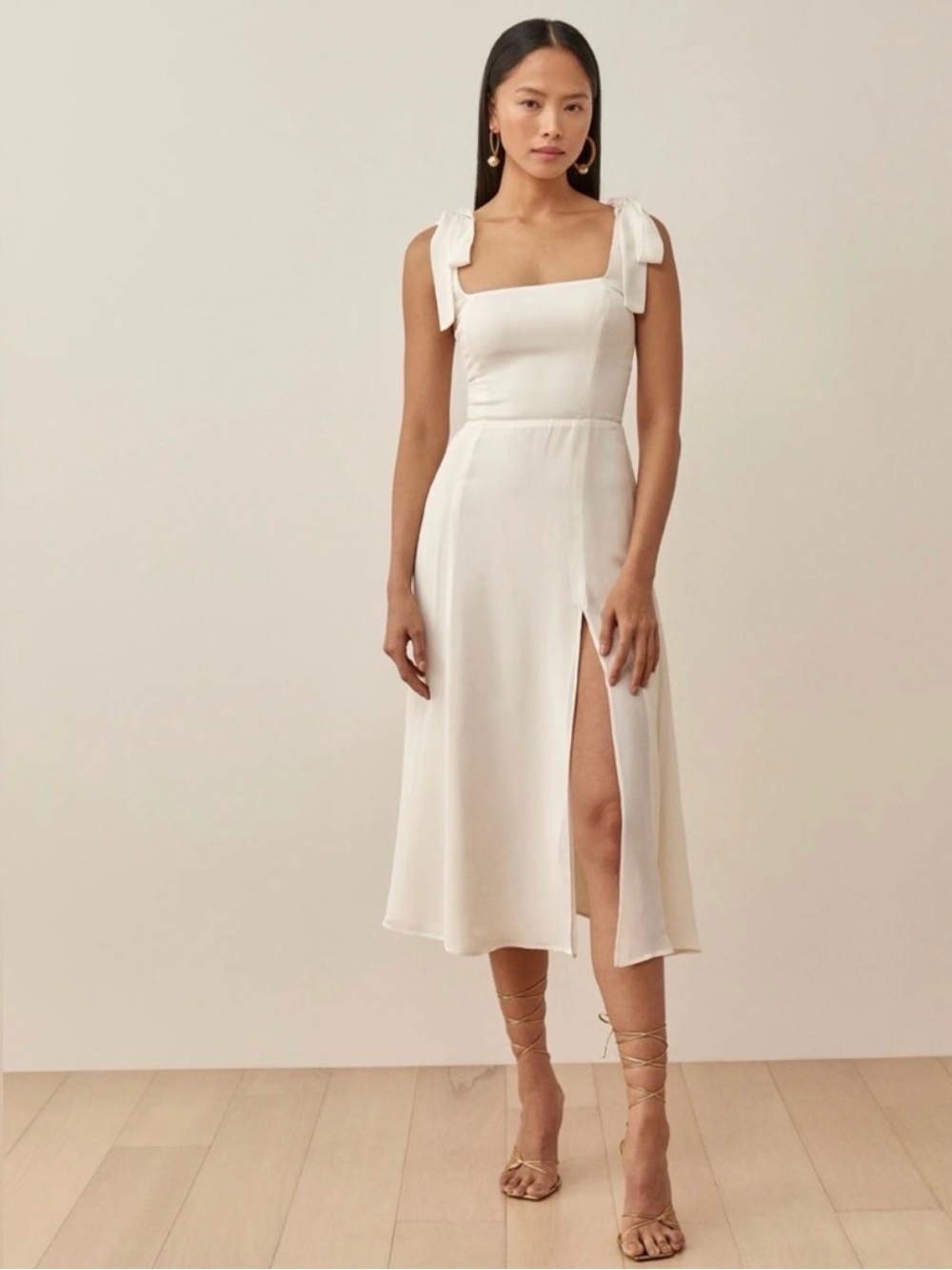 Reformation Twilight Ivory Tie Strap Dress with Bows